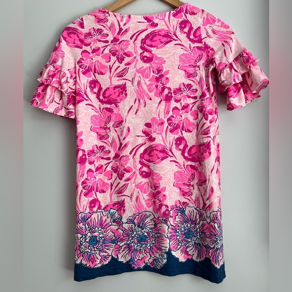 Lilly Pulitzer Girls Sorrento Dress Flounce L Large 8-10 Pink Blue Floral - Picture 4 of 8
